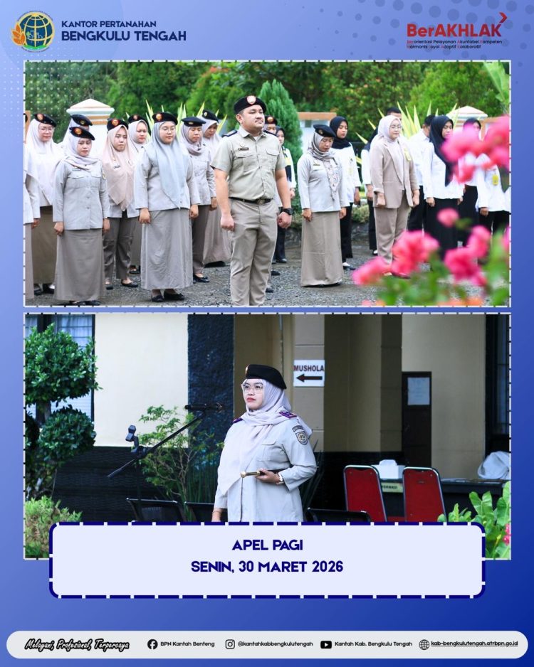 Kantor Pertanahan Kabupaten Bengkulu Tengah menggelar apel pagi di halaman kantor, Senin (30/3/2026).  (Foto:Yl)