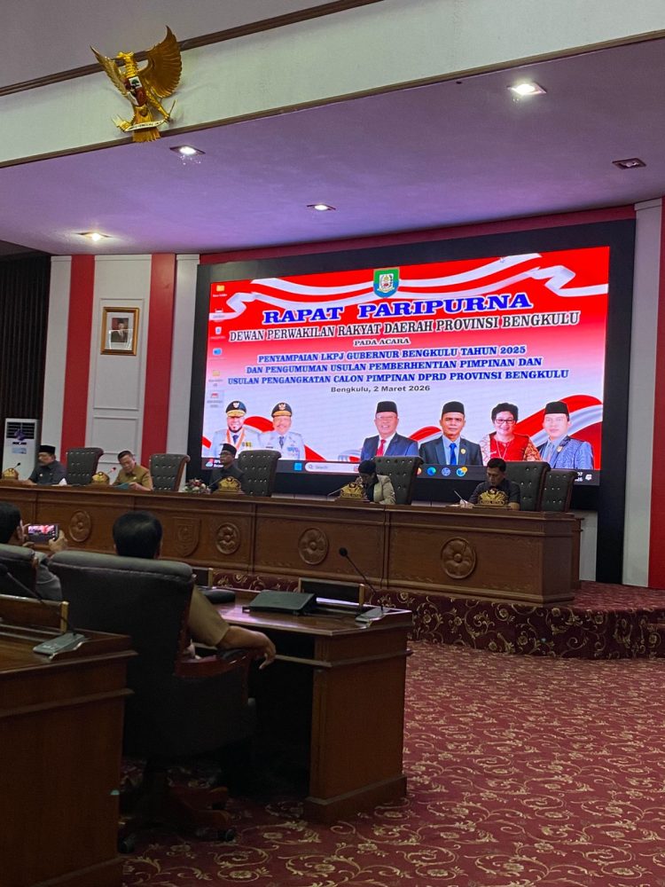 Rapat Paripurna ke-3 Masa Persidangan I Tahun 2026, Senin (2/3/2026), di Gedung DPRD Provinsi Bengkulu. (Dok/yola)