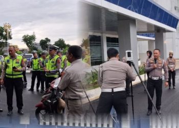 Personel Ditlantas Polda Jambi mengikuti praktik lapangan program “Polantas Belajar Bersamo” yang mencakup pelatihan ETLE, analisis kecelakaan, dan pengaturan lalu lintas di Lapangan Apel Ditlantas, Kamis (9/4/2026). (Dok. Nahar)