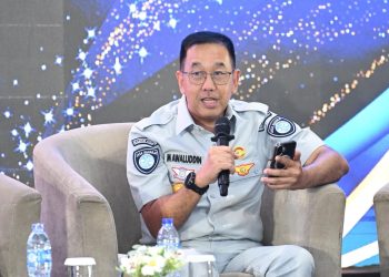 Direktur Utama Jasa Raharja Muhammad Awaluddin saat menjadi narasumber dalam Rapat Koordinasi Nasional Pengelolaan Pendapatan Daerah Tahun 2026 di Jakarta, Kamis (16/4/2026). (Dok.Humas JR)