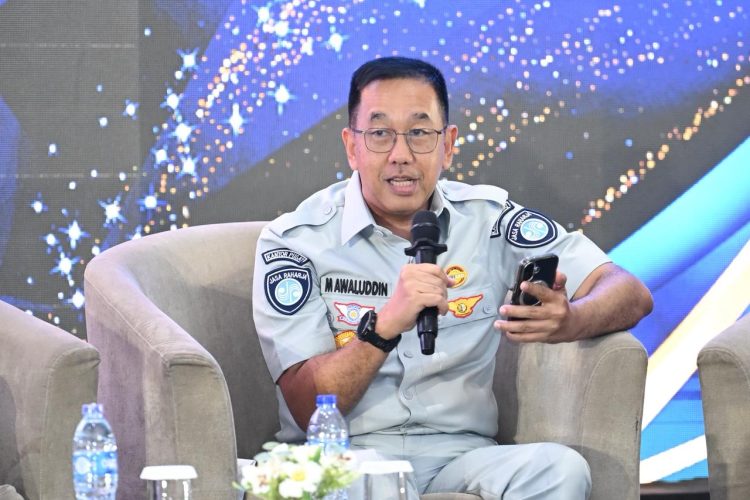 Direktur Utama Jasa Raharja Muhammad Awaluddin saat menjadi narasumber dalam Rapat Koordinasi Nasional Pengelolaan Pendapatan Daerah Tahun 2026 di Jakarta, Kamis (16/4/2026). (Dok.Humas JR)