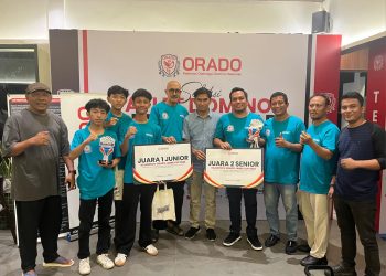Kontingen ORADO Kabupaten Tanjung Jabung Timur berfoto bersama usai meraih juara umum pada Kejurprov ORADO Jambi Cup 2026 di Jambi, Sabtu (18/4/2026). (Dok. Stepanus)
