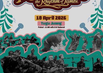 Poster Pagelaran Musik Etnik “The Rhythm of Jambi” yang akan digelar di Tugu Juang, Kota Jambi, pada 17–18 April 2026 (Dok. Reza)