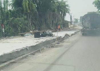 Perbaikan ruas jalan rusak di kawasan Jalan Baru, Jambi, oleh BPJN Jambi (Dok. Stepanus)