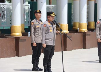 Apel Pengamanan Aksi Unjuk Rasa dipimpin Kapolresta Bengkulu, Rahmad Hidayat. (Foto:Yl)